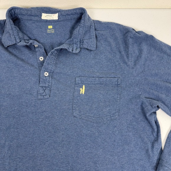 Johnnie-O Mens 2XL Long Sleeve Polo Shirt Heather Blue Cotton Surfer Logo Pocket - Picture 7 of 9